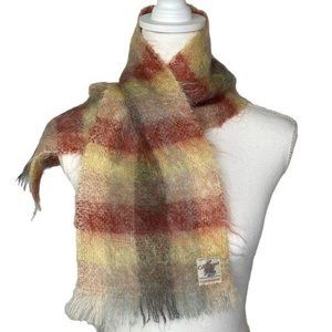 Vintage Creagaran Mills 100% Mohair plaid scarf made in Scotland yellow red